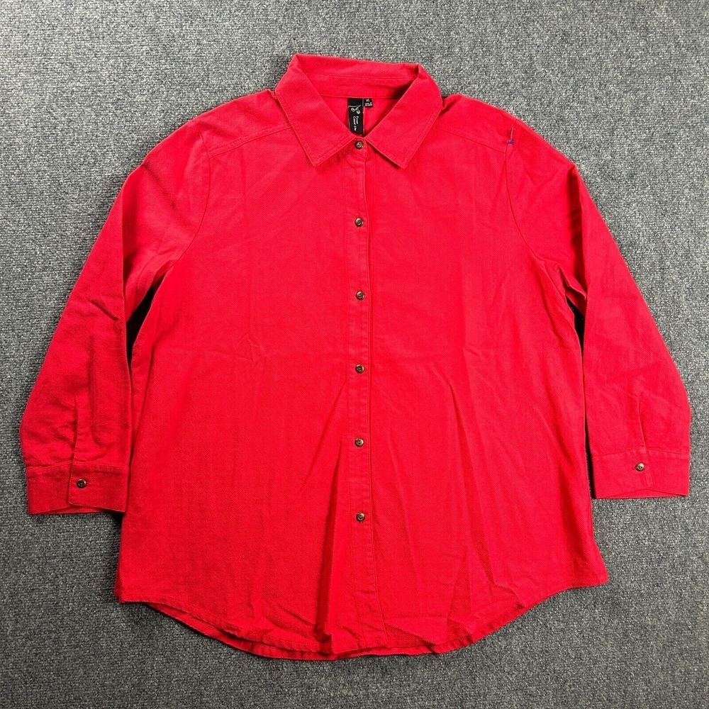 Focus Casual Life Top Womens‎ XL Red Button Up Oversize Shirt Cotton Adults
